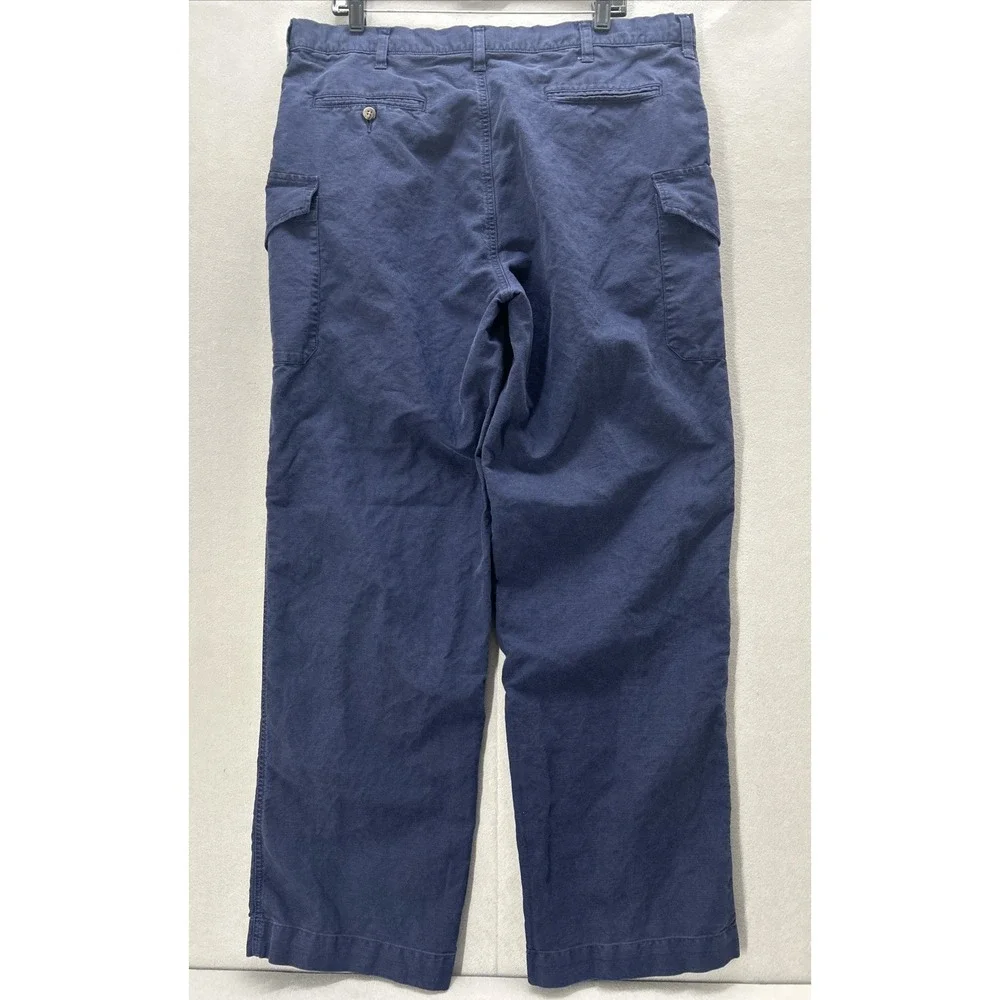 Vintage Polo Ralph Lauren Cargo Pants Men XL Blue Linen Blend Drawstring Relaxed